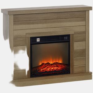 HOMCOM Lareira Elétrica 1800W Lareira Decorativa com Efeito de Chama Realista Controlo Remoto Temporizador Semanal Proteção Contra Sobreaquecimento para Ambientes de 30 m² 96,5x22x81,7 cm Efeito Madeira