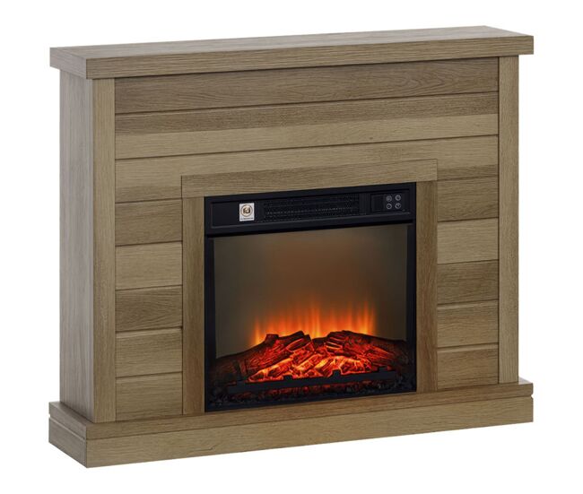 Homcom chimenea eléctrica, chimenea decorativa con efecto de llama, calefacción 1800 w, control remoto, temporizador semanal, protección contra sobrecalentamiento, natural