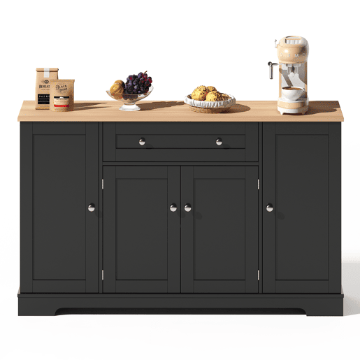 Buffet multifuncional 138 cm - Com gaveta, portas com prateleiras e prateleiras ajustáveis - Preto