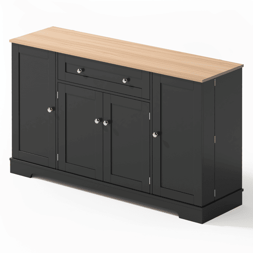 Buffet multifuncional 138 cm - Com gaveta, portas com prateleiras e prateleiras ajustáveis - Preto