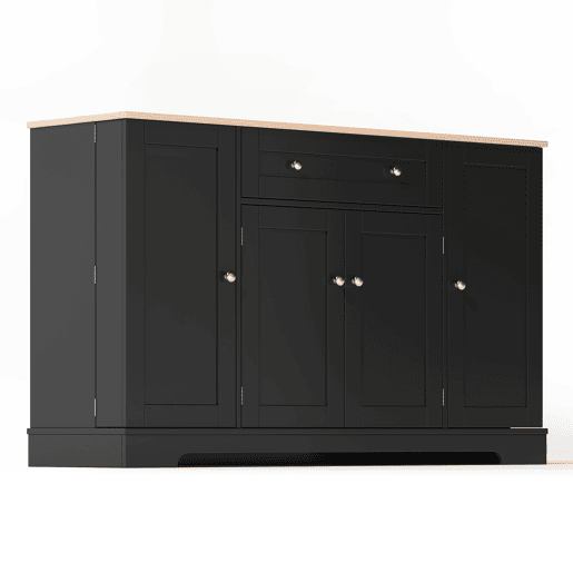 Buffet multifuncional 138 cm - Com gaveta, portas com prateleiras e prateleiras ajustáveis - Preto