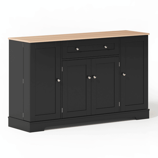 Buffet multifuncional 138 cm - Com gaveta, portas com prateleiras e prateleiras ajustáveis - Preto