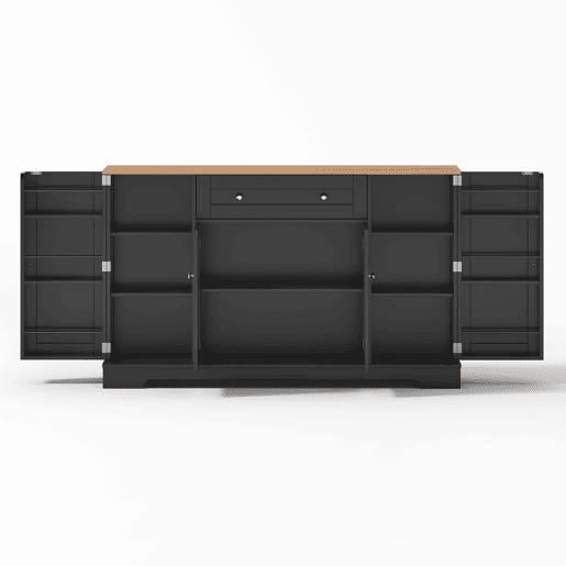 Buffet multifuncional 138 cm - Com gaveta, portas com prateleiras e prateleiras ajustáveis - Preto