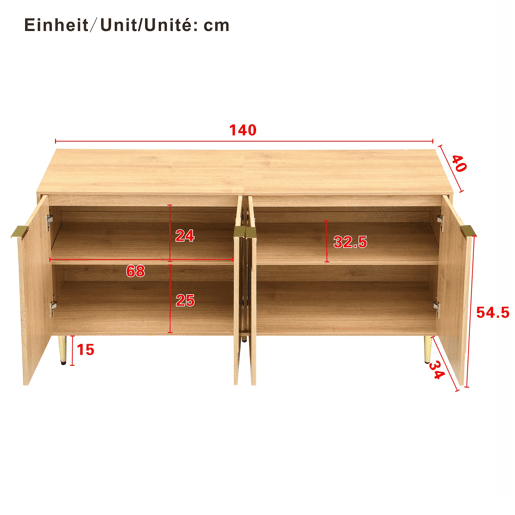 Aparador 140x40x72 cm - Moderno e simples, com amplo espaço de armazenamento - Natural Aparador 140x40x72 cm - Moderno e simples, com amplo espaço de armazenamento - Natural