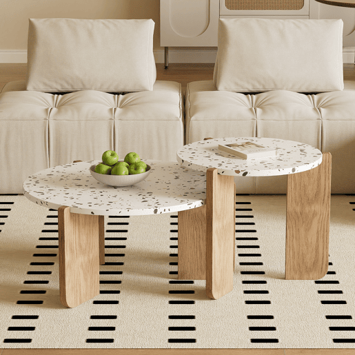 Mesa de centro modular de 2 peças - Mesa auxiliar para sala e varanda, conjunto de mesas - cor Natural