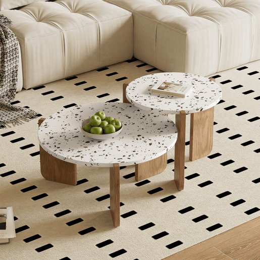 Mesa de centro modular de 2 peças - Mesa auxiliar para sala e varanda, conjunto de mesas - cor Natural