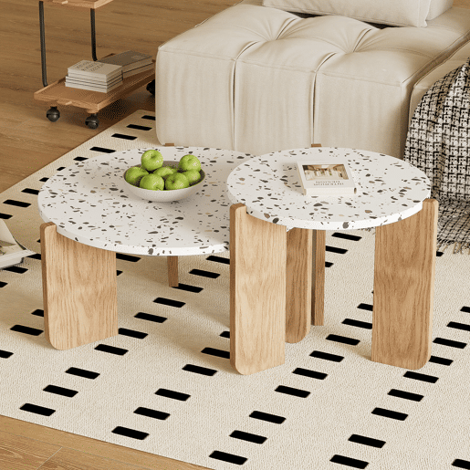Mesa de centro modular de 2 peças - Mesa auxiliar para sala e varanda, conjunto de mesas - cor Natural
