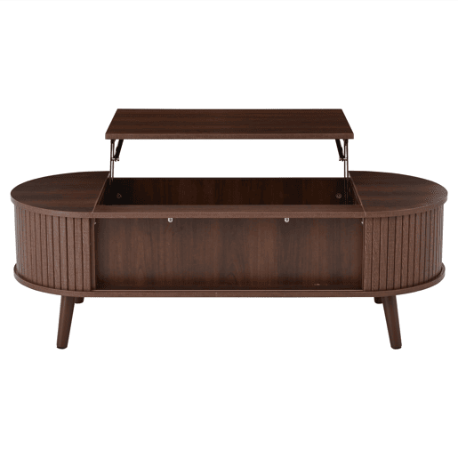 Mesa de centro elevável 120x50x39,5 cm - com 5 prateleiras e arrumação oculta - Nogueira