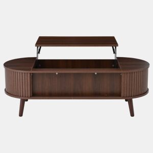Mesa de centro elevável 120x50x39,5 cm - com 5 prateleiras e arrumação oculta - Nogueira
