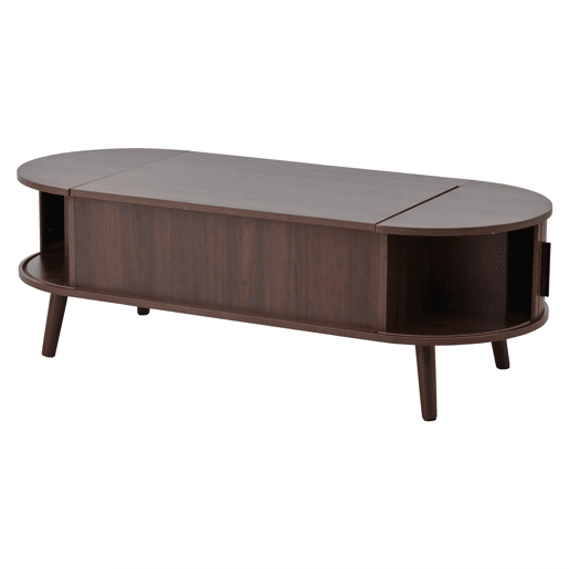 Mesa de centro elevável 120x50x39,5 cm - com 5 prateleiras e arrumação oculta - Nogueira
