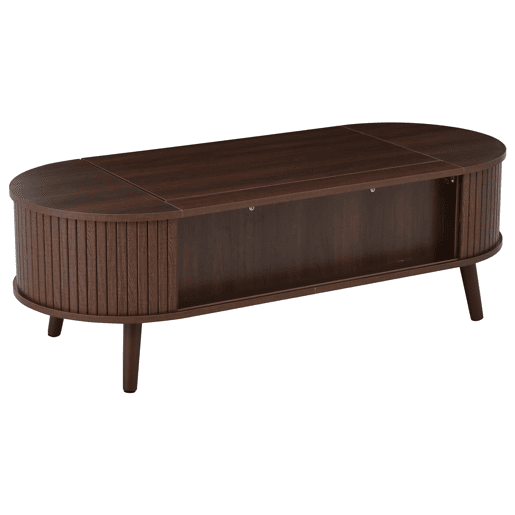 Mesa de centro elevável 120x50x39,5 cm - com 5 prateleiras e arrumação oculta - Nogueira