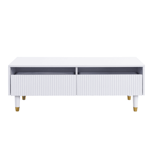 Mesa de centro LED moderna - tampo ondulado, 2 gavetas, luzes LED mutáveis - dourado-branco