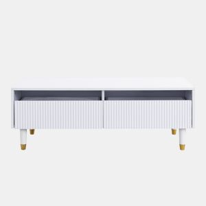 Mesa de centro LED moderna - tampo ondulado, 2 gavetas, luzes LED mutáveis - dourado-branco