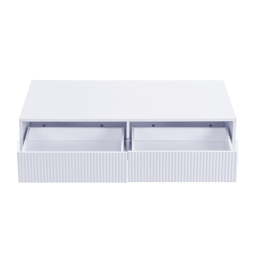Mesa de centro LED moderna - tampo ondulado, 2 gavetas, luzes LED mutáveis - dourado-branco