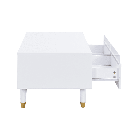 Mesa de centro LED moderna - tampo ondulado, 2 gavetas, luzes LED mutáveis - dourado-branco