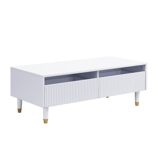 Mesa de centro LED moderna - tampo ondulado, 2 gavetas, luzes LED mutáveis - dourado-branco