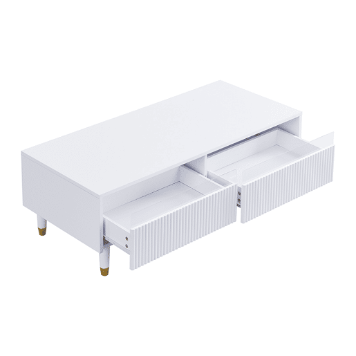 Mesa de centro LED moderna - tampo ondulado, 2 gavetas, luzes LED mutáveis - dourado-branco