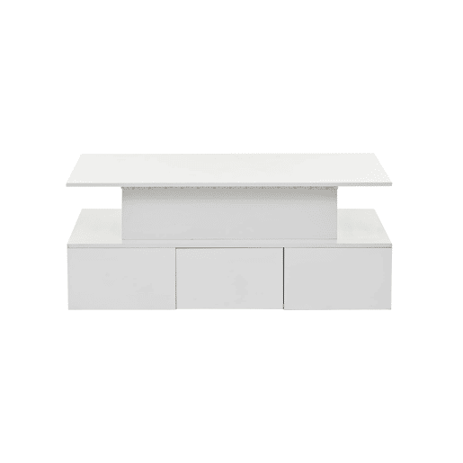 Mesa de centro elevável 100x50x40 cm - Com 4 gavetas, LED, arrumação oculta - Branco, MDF