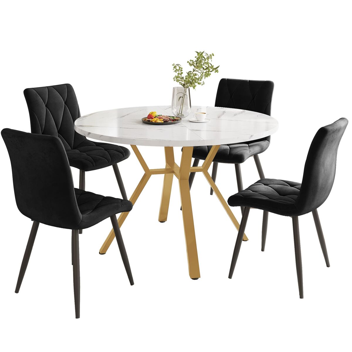 Conjunto de mesas y sillas de comedor 100x100 Blanco/ Negro