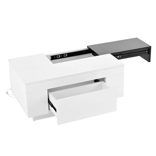 Mesa de centro 105 cm - com iluminação LED, tampo extensível, arrumação oculta, 16 cores - pretobranco Mesa de centro 105 cm - com iluminação LED, tampo extensível, arrumação oculta, 16 cores - pretobranco