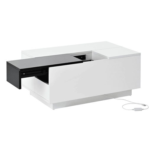 Mesa de centro 105 cm - com iluminação LED, tampo extensível, arrumação oculta, 16 cores - pretobranco Mesa de centro 105 cm - com iluminação LED, tampo extensível, arrumação oculta, 16 cores - pretobranco