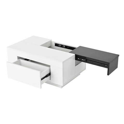 Mesa de centro 105 cm - com iluminação LED, tampo extensível, arrumação oculta, 16 cores - pretobranco Mesa de centro 105 cm - com iluminação LED, tampo extensível, arrumação oculta, 16 cores - pretobranco