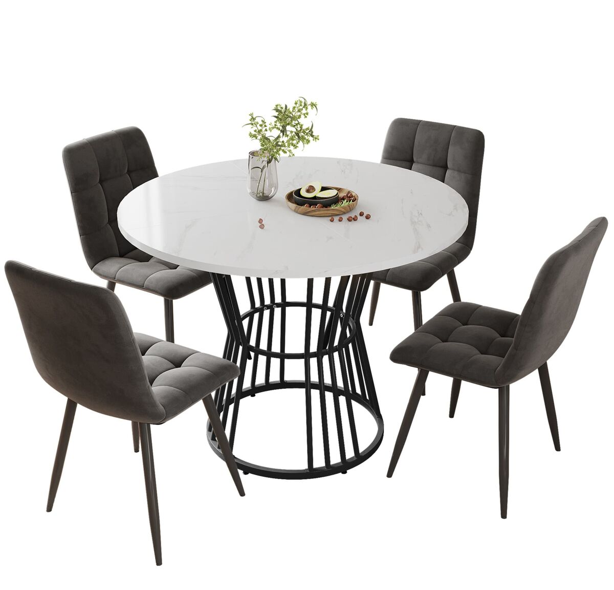 Conjunto de mesas y sillas de comedor 100x100 Blanco/ Gris