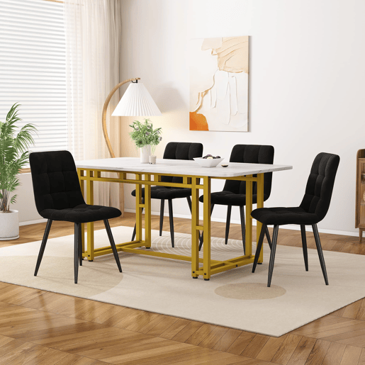 Conjunto de sala de jantar 120x70cm - Mesa de jantar moderna com 4 cadeiras - Samt preto, pernas douradas