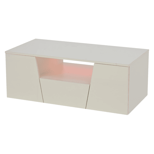 Mesa de centro 100x50x40 cm - Sofá com LED, 2 armários, 1 gaveta, design irregular - Branco