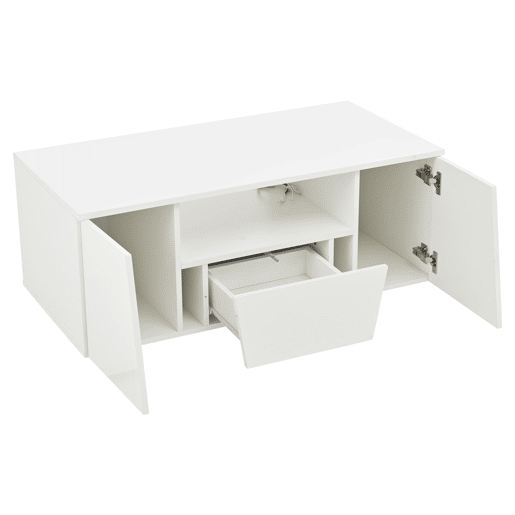 Mesa de centro 100x50x40 cm - Sofá com LED, 2 armários, 1 gaveta, design irregular - Branco