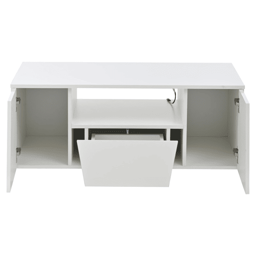 Mesa de centro 100x50x40 cm - Sofá com LED, 2 armários, 1 gaveta, design irregular - Branco