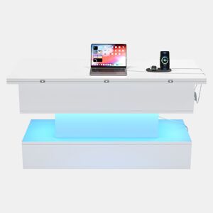 Mesa de centro 100 x 50 x 51,5 cm - com tomada, USB-C, LED, elevável, armazenamento, branca