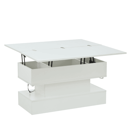 Mesa de centro 100 x 50 x 51,5 cm - com tomada, USB-C, LED, elevável, armazenamento, branca