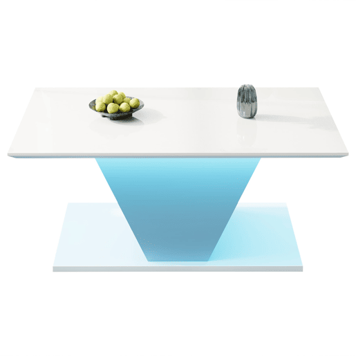 Mesa de centro V-Form - Mesa de café com luzes LED - Mesa de sala branca