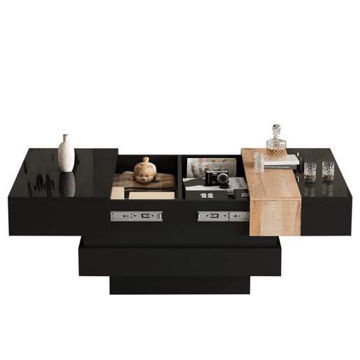 Mesa de centro quadrada 70x70x39 cm - Mesa extensível com arrumação oculta - Preto Mesa de centro quadrada 70x70x39 cm - Mesa extensível com arrumação oculta - Preto