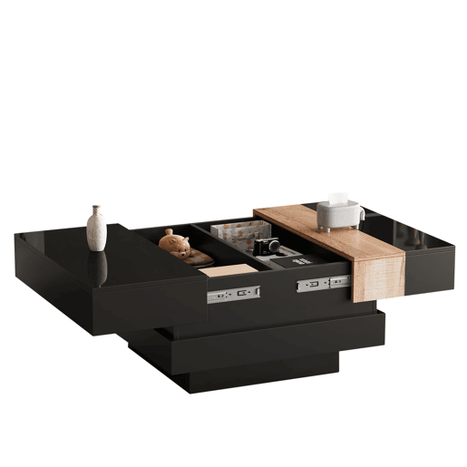 Mesa de centro quadrada 70x70x39 cm - Mesa extensível com arrumação oculta - Preto Mesa de centro quadrada 70x70x39 cm - Mesa extensível com arrumação oculta - Preto