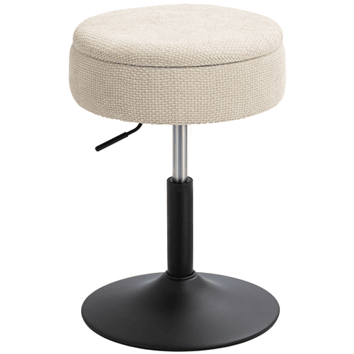 HOMCOM Banco de Bar com Armazenamento Altura Ajustável Banco de Cozinha Redondo Giratório Estofado em Chenilla Base em Aço Acolchoado para Sala de Estar Sala de Jantar Escritório 39x39x49-65 cm Bege