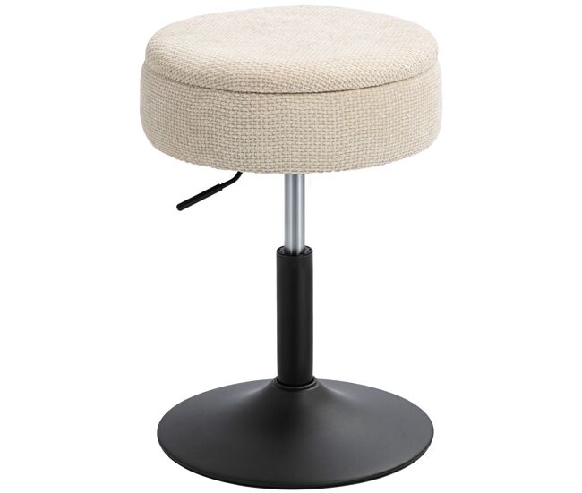 Homcom taburete de bar con almacenaje, altura ajustable, taburete de cocina redondo, giratorio, tapizado en chenilla, base de acero, diseño botones, acolchado, para salón, comedor, oficina, beige