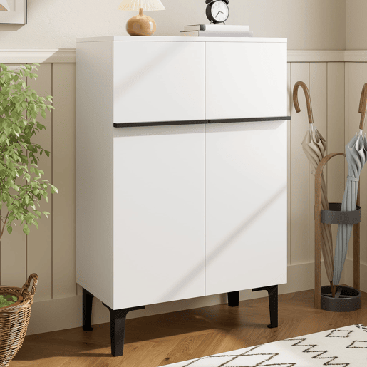 Sapateira 95x60x35 cm - Porta dupla, grande capacidade, prateleiras ajustáveis - PretoBranco