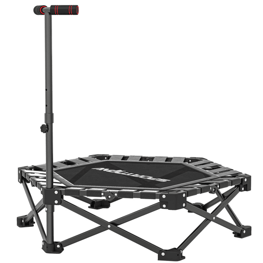 SPORTNOW Trampolim de Fitness Dobrável 104 cm Mini Cama Elástica com Barra Ajustável em 3 Alturas Silencioso Estrutura Metálica Reforçada e Bolsa de Transporte para Treino em Casa Ginásio Preto