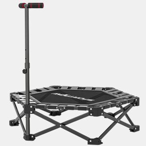 SPORTNOW Trampolim de Fitness Dobrável 104 cm Mini Cama Elástica com Barra Ajustável em 3 Alturas Silencioso Estrutura Metálica Reforçada e Bolsa de Transporte para Treino em Casa Ginásio Preto