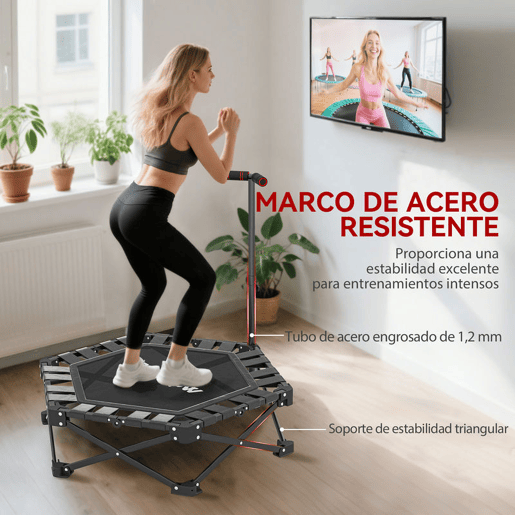 SPORTNOW Trampolim de Fitness Dobrável 104 cm Mini Cama Elástica com Barra Ajustável em 3 Alturas Silencioso Estrutura Metálica Reforçada e Bolsa de Transporte para Treino em Casa Ginásio Preto