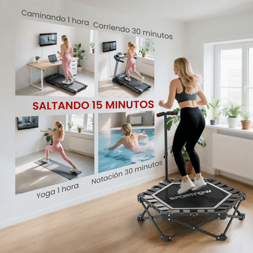 SPORTNOW Trampolim de Fitness Dobrável 104 cm Mini Cama Elástica com Barra Ajustável em 3 Alturas Silencioso Estrutura Metálica Reforçada e Bolsa de Transporte para Treino em Casa Ginásio Preto