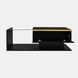 Mesa de centro 100 cm - Com vidro e efeito LED - Preto