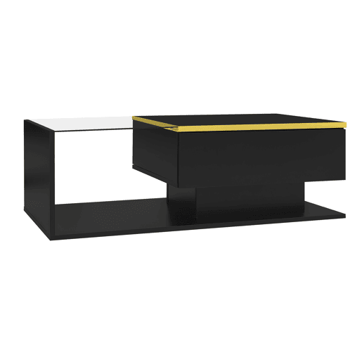 Mesa de centro 100 cm - Com vidro e efeito LED - Preto