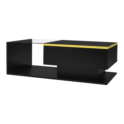 Mesa de centro 100 cm - Com vidro e efeito LED - Preto