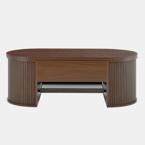Mesa de centro elevável 110 cm - Com prateleira extensível, madeira curvada, multifuncional - Natural