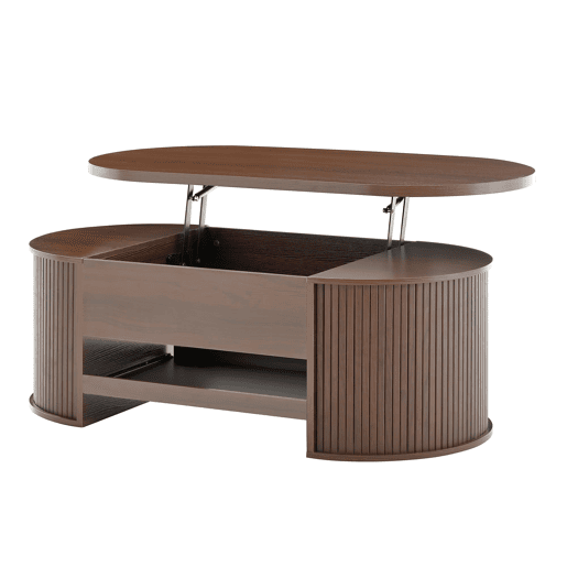 Mesa de centro elevável 110 cm - Com prateleira extensível, madeira curvada, multifuncional - Natural