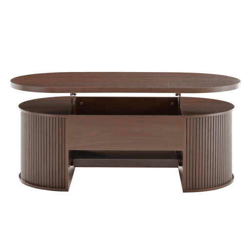 Mesa de centro elevável 110 cm - Com prateleira extensível, madeira curvada, multifuncional - Natural