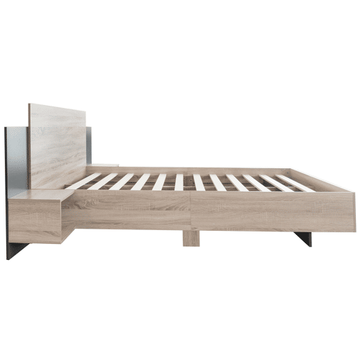 Cama de casal 160x200 cm - Com 2 mesas de cabeceira, estrutura em madeira, cor carvalho Sonomacinza escuro